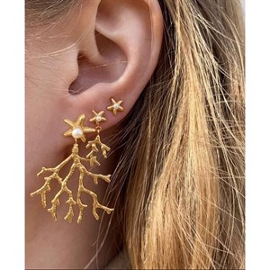 Hultquist - Mini-Korallenblatt-Ohrringe in vergoldete silber mit Süßwasserperle S08057 G